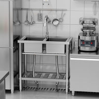 Lavello doppio in acciaio inossidabile Garvee da 33 pollici per garage e giardino, rubinetti per acqua calda e fredda, argento antiruggine, indipendente