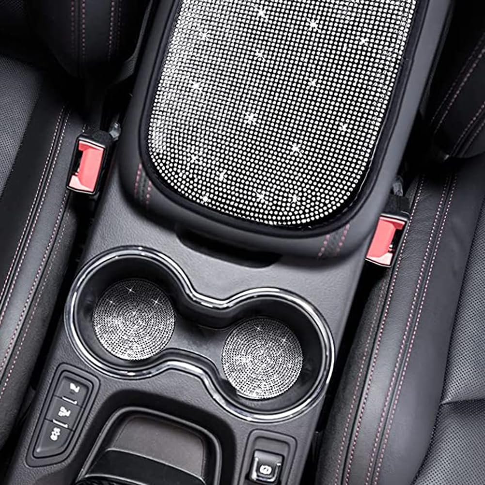 Garvee - Set di 15 coprisedili auto scintillanti per donna con coprivolante in cristallo, vellutati e traspiranti, universali, con console centrale, per uso quotidiano ed eventi