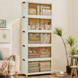 Garvee Contenitori Impilabili 630QT con Ruote e Porte Magnetiche, Plastica Pieghevole, Organizzatori Casa Ufficio, Bianco
