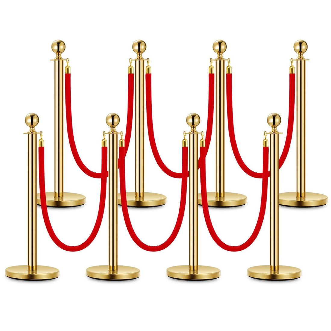 Set di pali in acciaio inossidabile Garvee con corda in velluto rosso, 8 pali, 6 corde, antiruggine, eleganti per eventi e musei