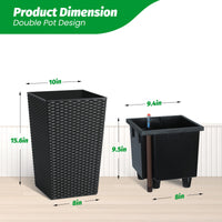 Garvee Set di 2 fioriere in rattan alte 16 pollici con indicatore del livello dell'acqua e ruote per patio e soggiorno, bianche, resistenti alle intemperie
