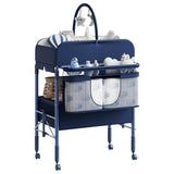 Garvee Tavolo da Pannolino Pieghevole per Neonato - Altezza Regolabile, 2 Cassetti, Acciaio Resistente, Materassino Impermeabile, Spazio di Archiviazione, Ruote con Freni, Asilo Nido, Camera per Bambini - Bleu