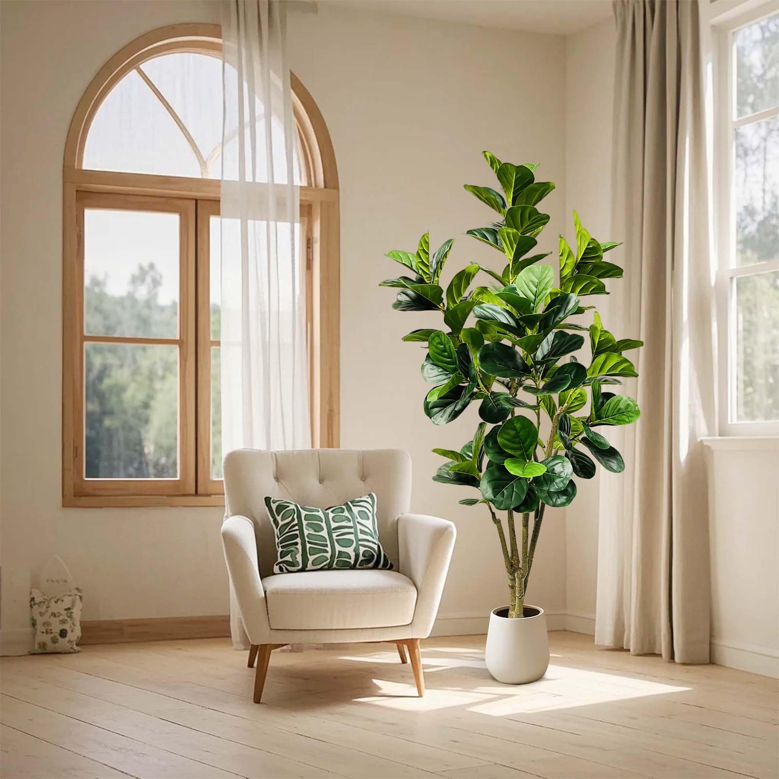 Garvee Grande albero di Banyan artificiale 180 cm con decorazione in vaso bianco per uso interno ed esterno Verde