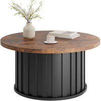 Tavolino da caffè rotondo Garvee Mid Century Modern con base in metallo, piano scanalato da 31,9" nero per soggiorno e ufficio