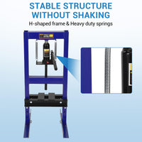 Pressa idraulica Garvee 6T con telaio a H e 2 piastre di pressione per officina di riparazione auto, blu, tavolo da lavoro regolabile, acciaio