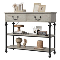 Tavolino consolle Garvee piccolo con 2 cassetti, struttura in metallo, grigio rustico, per corridoio e soggiorno, piedini regolabili, 39,4" L x 11,8" P x 31,5" H