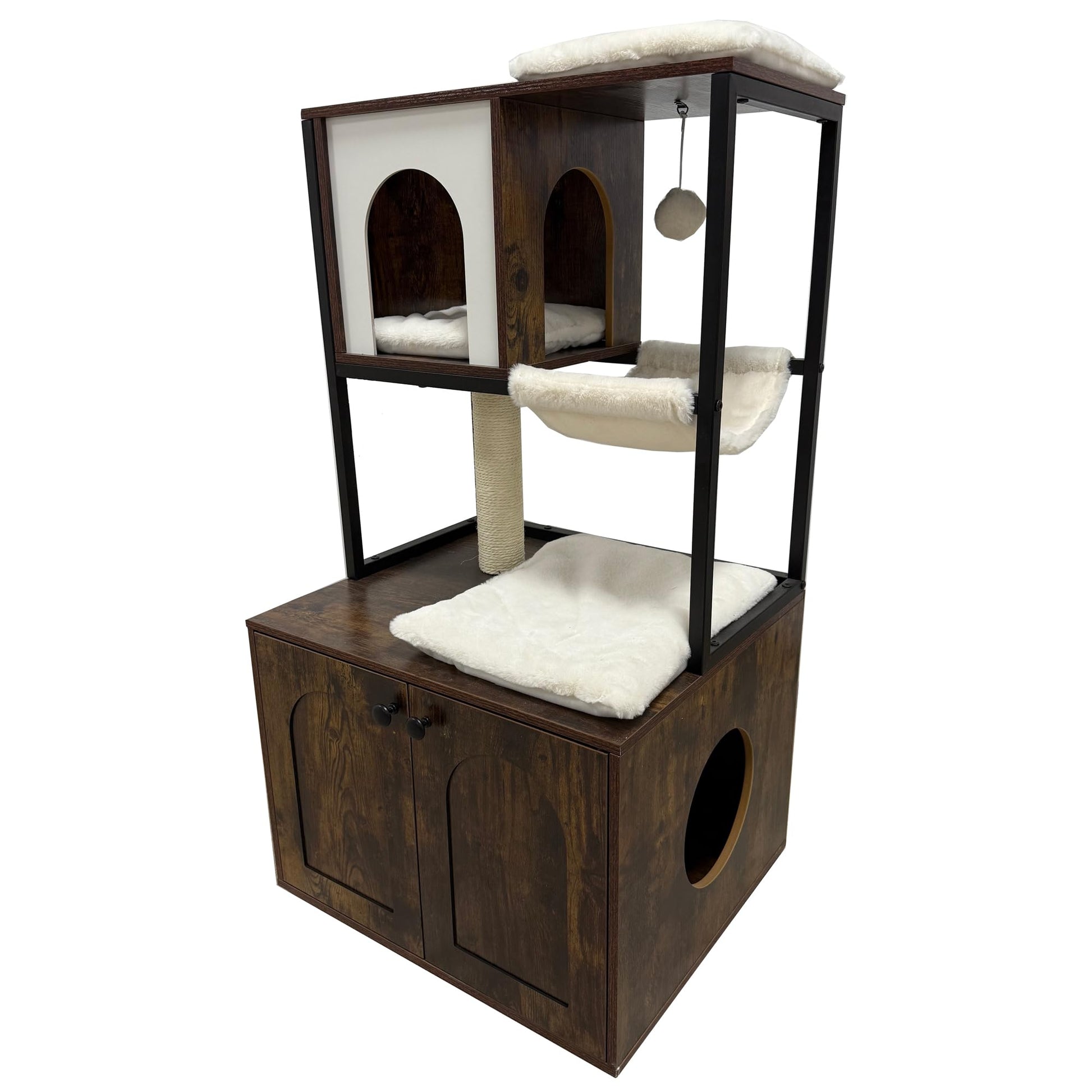 Angolo per gatti Garvee con lettiera, casetta in legno, tiragraffi, amaca, marrone, per angoli del soggiorno