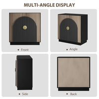 Mobile buffet Garvee Mid-Century Modern con design scanalato, ante ad arco, ripiani regolabili, nero-marrone per sala da pranzo e soggiorno, modulare, PB+MDF