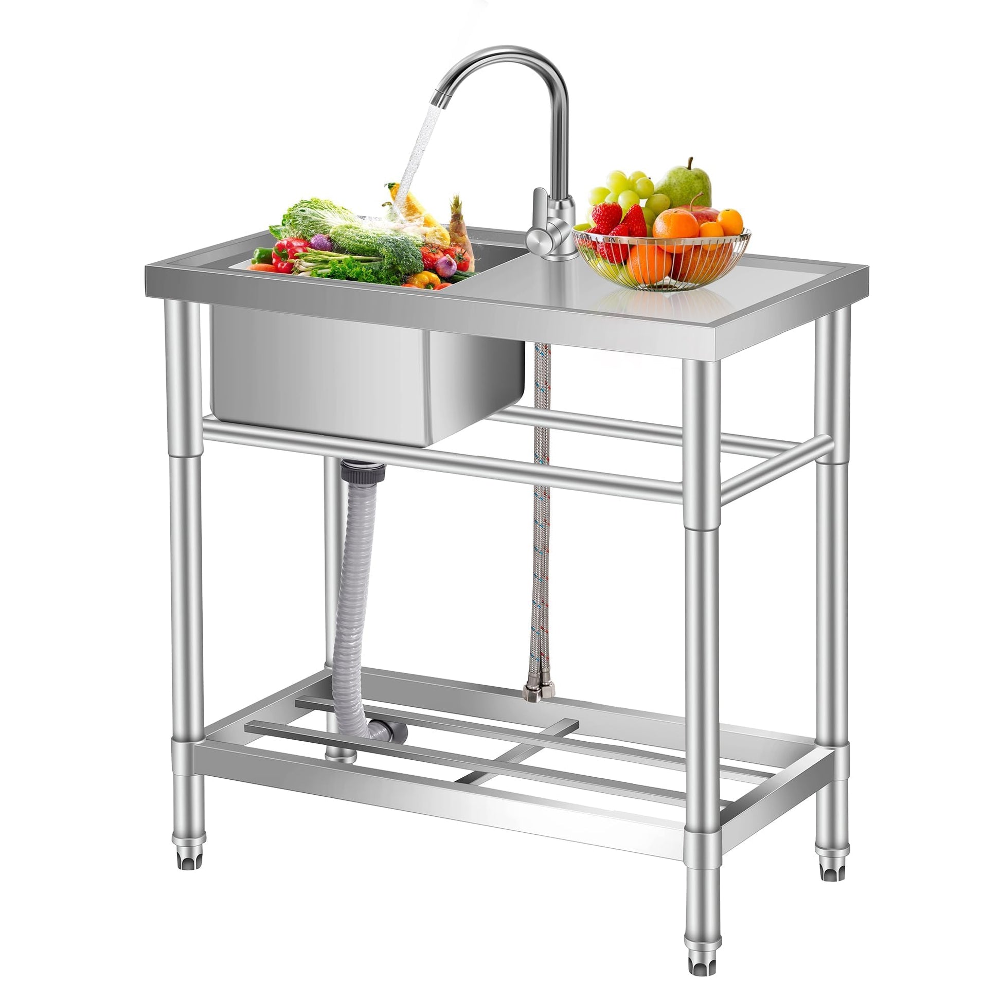 Lavello di servizio in acciaio inossidabile Garvee con rubinetto e piano di lavoro, indipendente, acciaio inossidabile 304, 30 pollici, argento