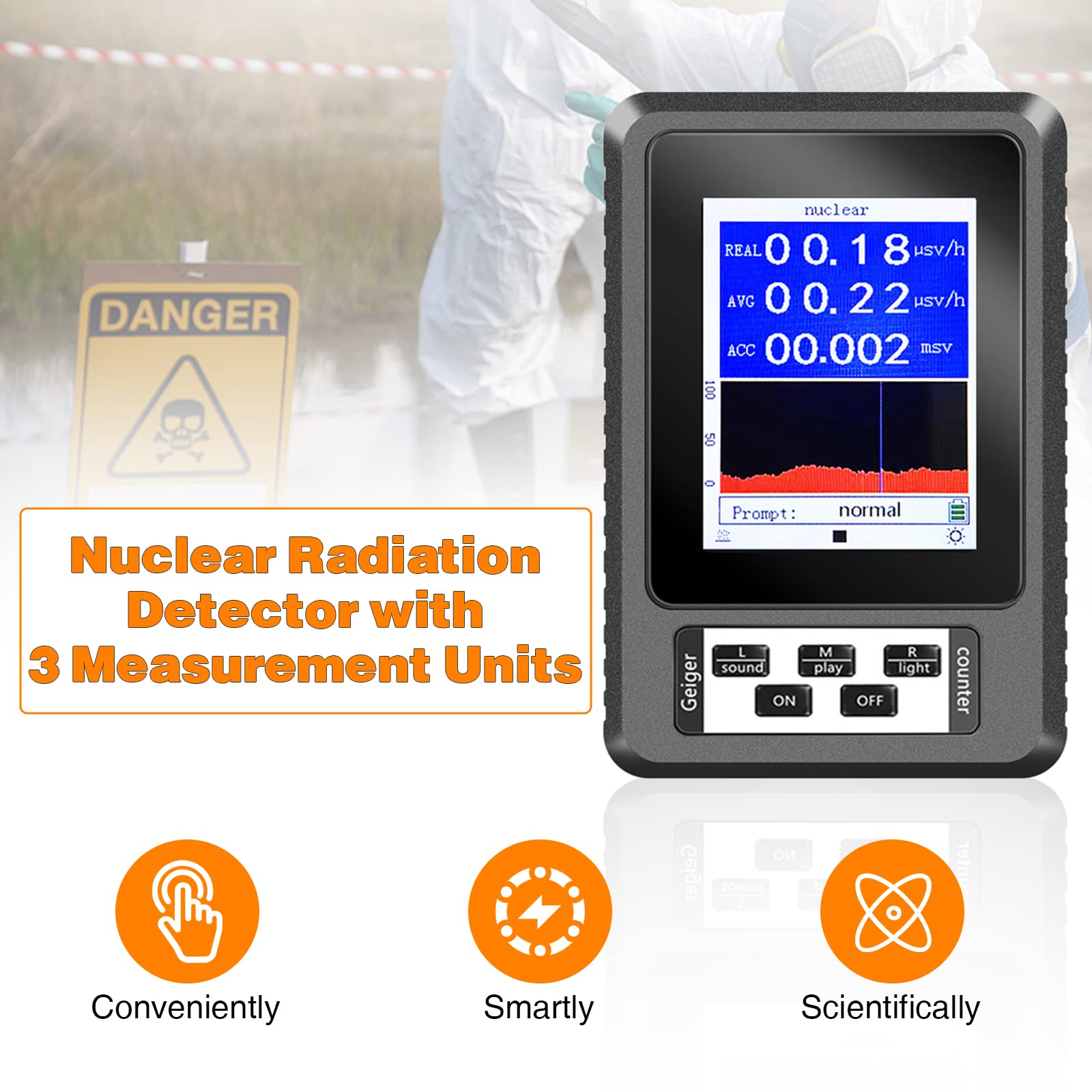 Contatore Geiger Garvee XR1-B Dosimetro Rilevatore Radiazioni Nero Portatile Preciso - Regalo Festa del Papà per Laboratorio e Campo