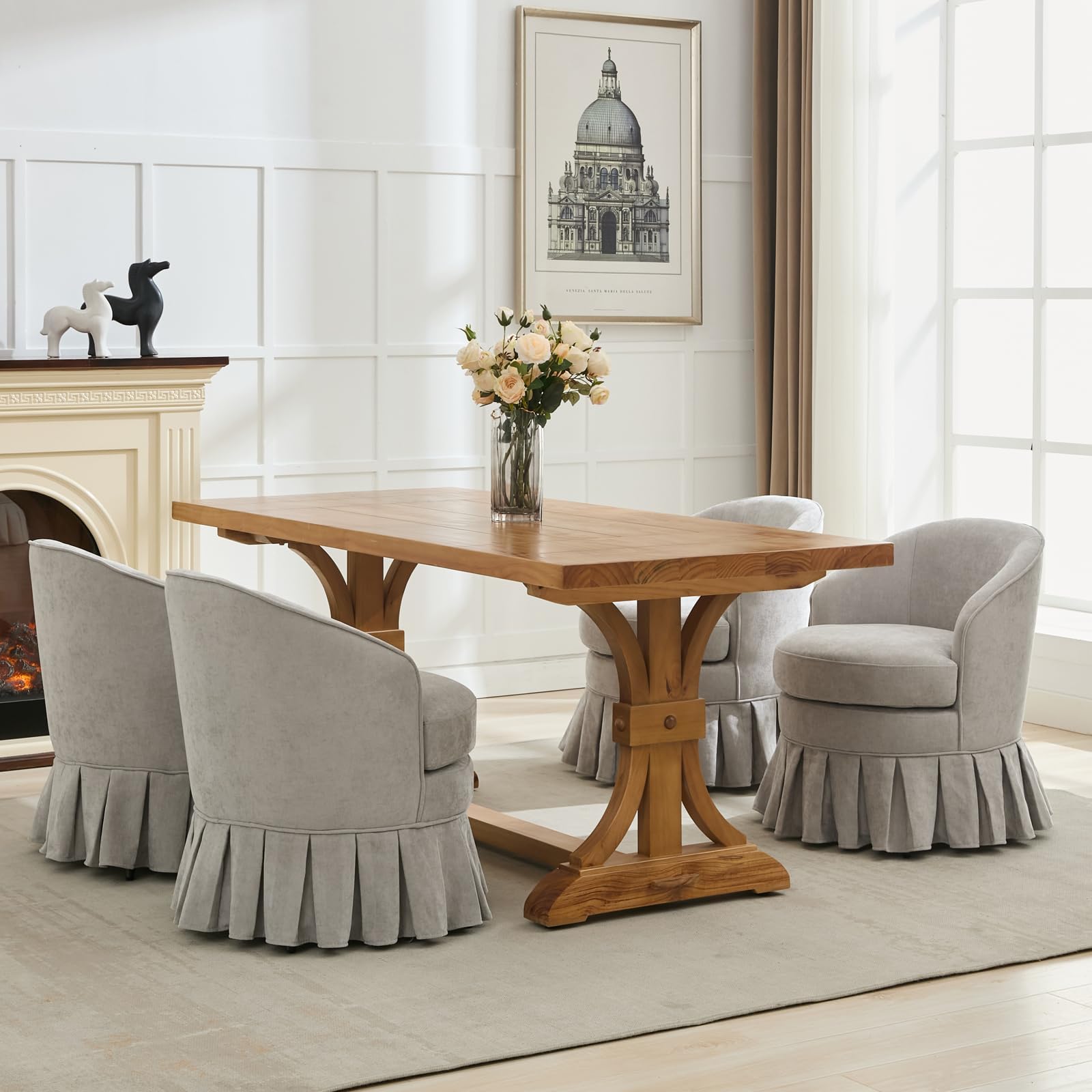 Sgabello da toeletta Garvee con schienale alto, imbottito, gambe in legno per soggiorno e bagno, colori pastello, 24,41x18,89x27,95 pollici