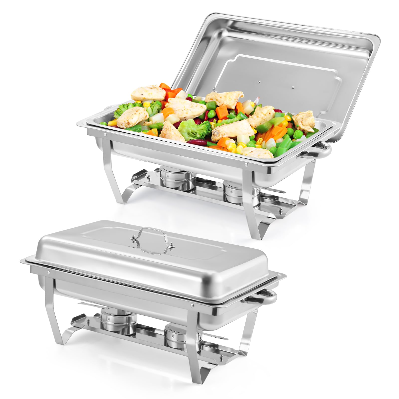 Garvee Set di scaldavivande da buffet 2x8 Qt in acciaio inossidabile con controllo della temperatura per feste e catering, telaio pieghevole, argento