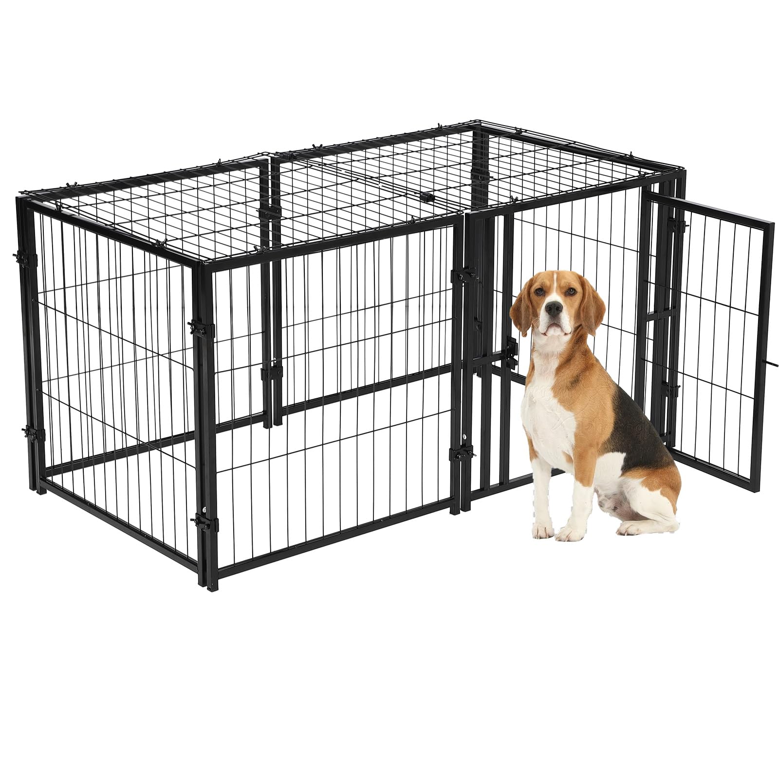 Gabbia per cani Garvee, 48" L x 24" H, in metallo, con coperchio rimovibile, antiruggine, ampia porta, portatile per uso interno ed esterno, nera