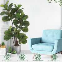 Albero artificiale Garvee Ficus Lyrata da 4 piedi con 72 foglie e robusto vaso in cemento per casa e ufficio, facile da pulire, verde scuro