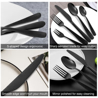 Set di posate Garvee da 60 pezzi, acciaio inossidabile, nero, per 12 persone, lucidato a specchio, lavabile in lavastoviglie, design moderno, sala da pranzo