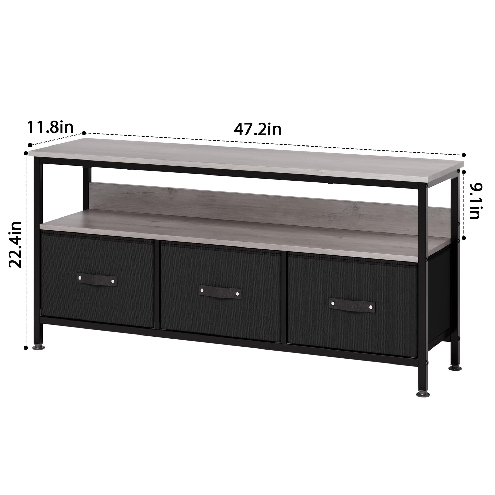Mobile porta TV Garvee da 55 pollici con cassetti in tessuto e piedini regolabili per soggiorno e camera da letto, grigio, robusto legno MDF