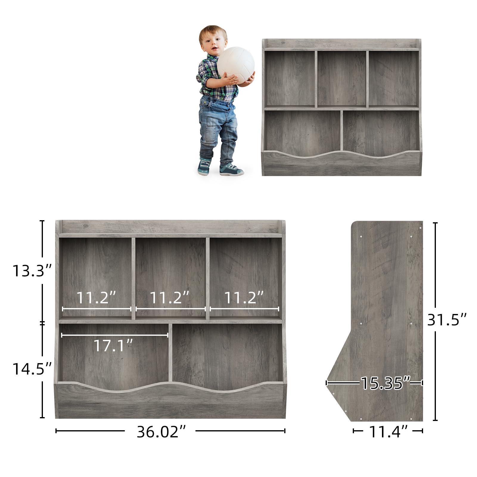 Libreria e organizer per giocattoli Garvee con 3 scomparti, 2 contenitori basculanti, a prova di bambino per la cameretta dei bambini, 91,4 cm di lunghezza x 29,2 cm di larghezza x 80 cm di altezza, bianco robusto