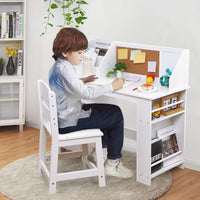 Set da scrivania in legno per bambini Garvee con contenitore, bacheca, sedia ergonomica per casa e scuola, bianco
