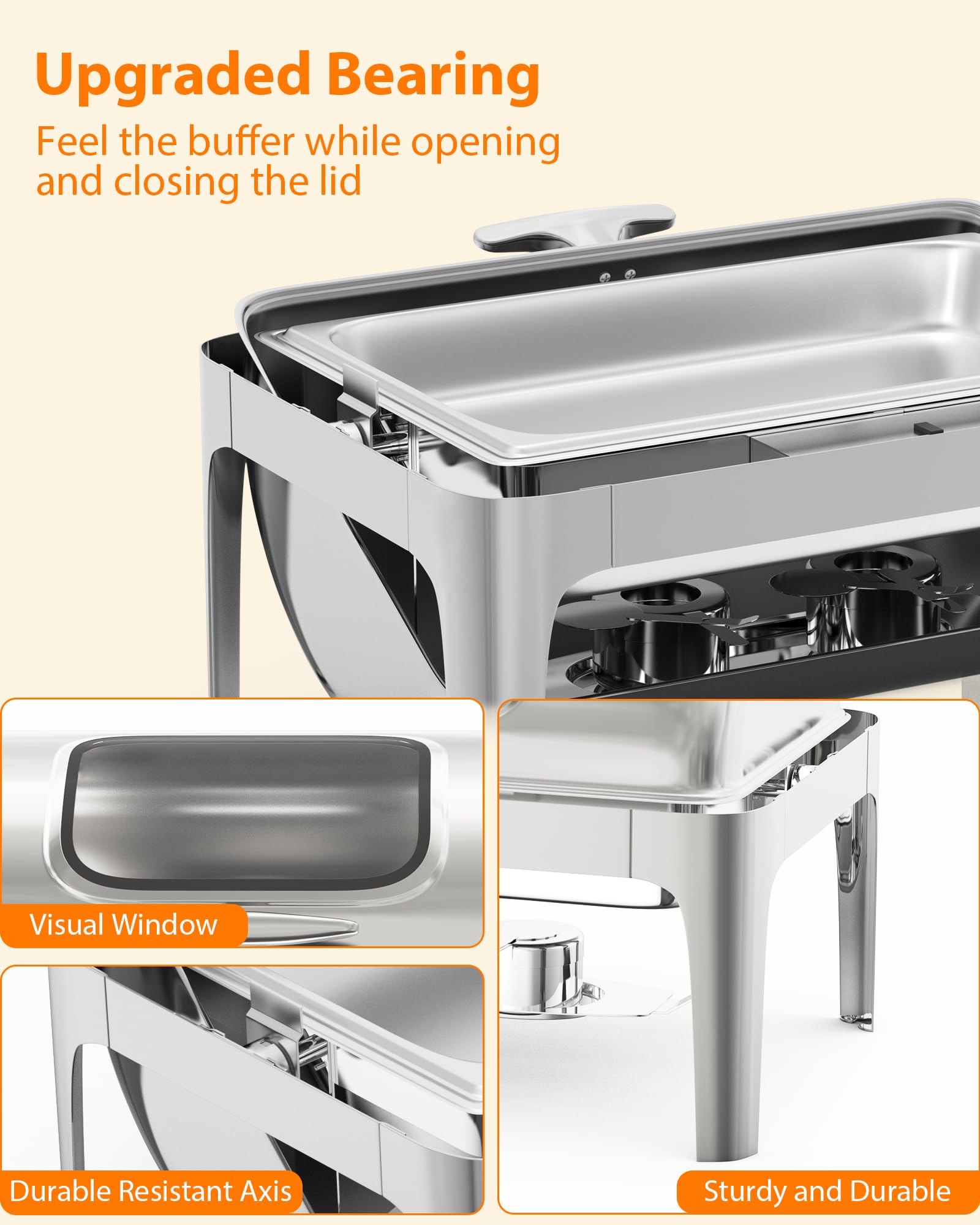 Garvee Roll Top Chafing Dish Buffet Set 9QT Acciaio inossidabile con finestra di visualizzazione per eventi di catering, coperchio 90/180°, robusto