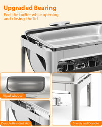 Garvee Roll Top Chafing Dish Buffet Set 9QT Acciaio inossidabile con finestra di visualizzazione per eventi di catering, coperchio 90/180°, robusto