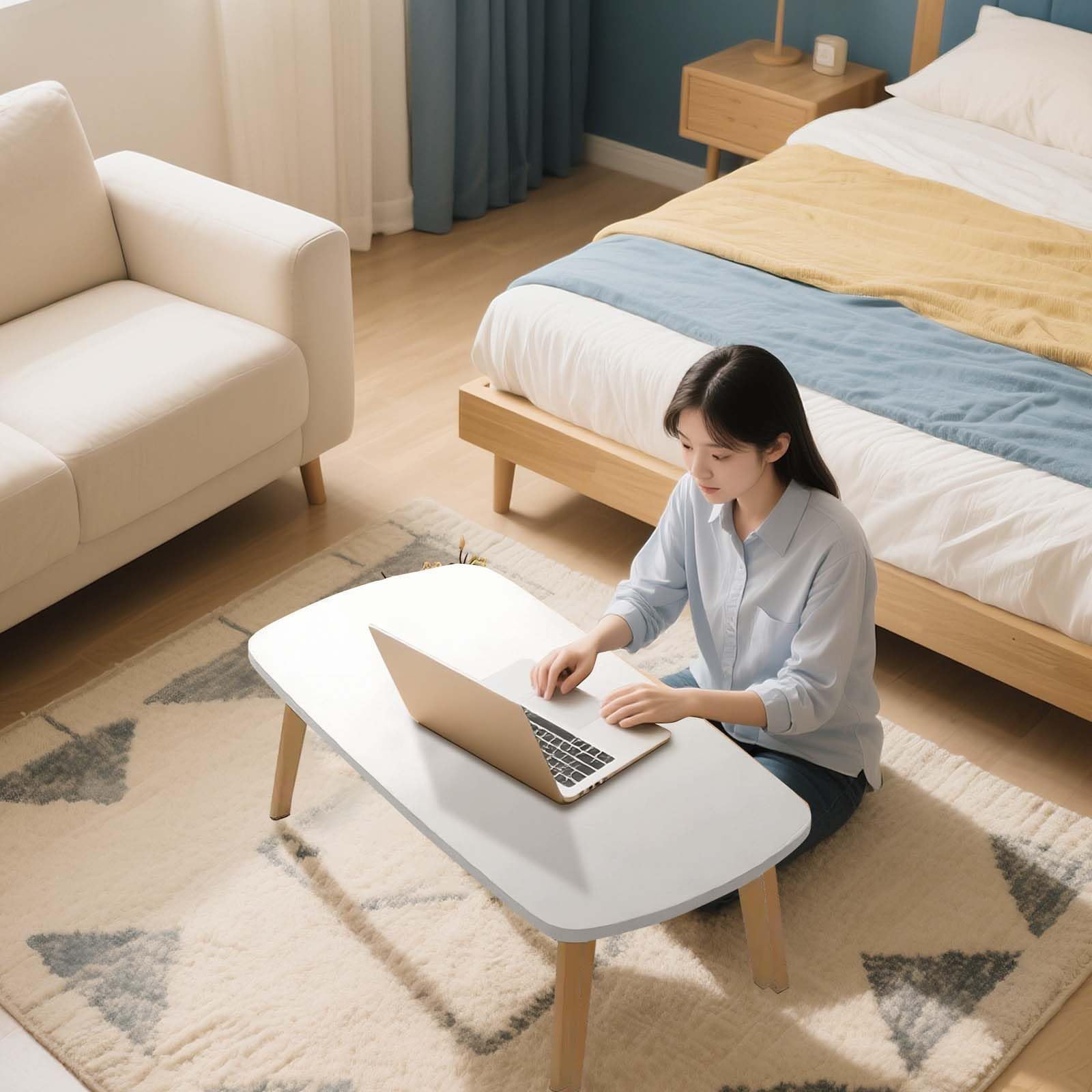 Tavolino pieghevole Garvee, in legno, 80x50 cm, per camera da letto e ufficio, pieghevole, stabile, salvaspazio, design minimalista