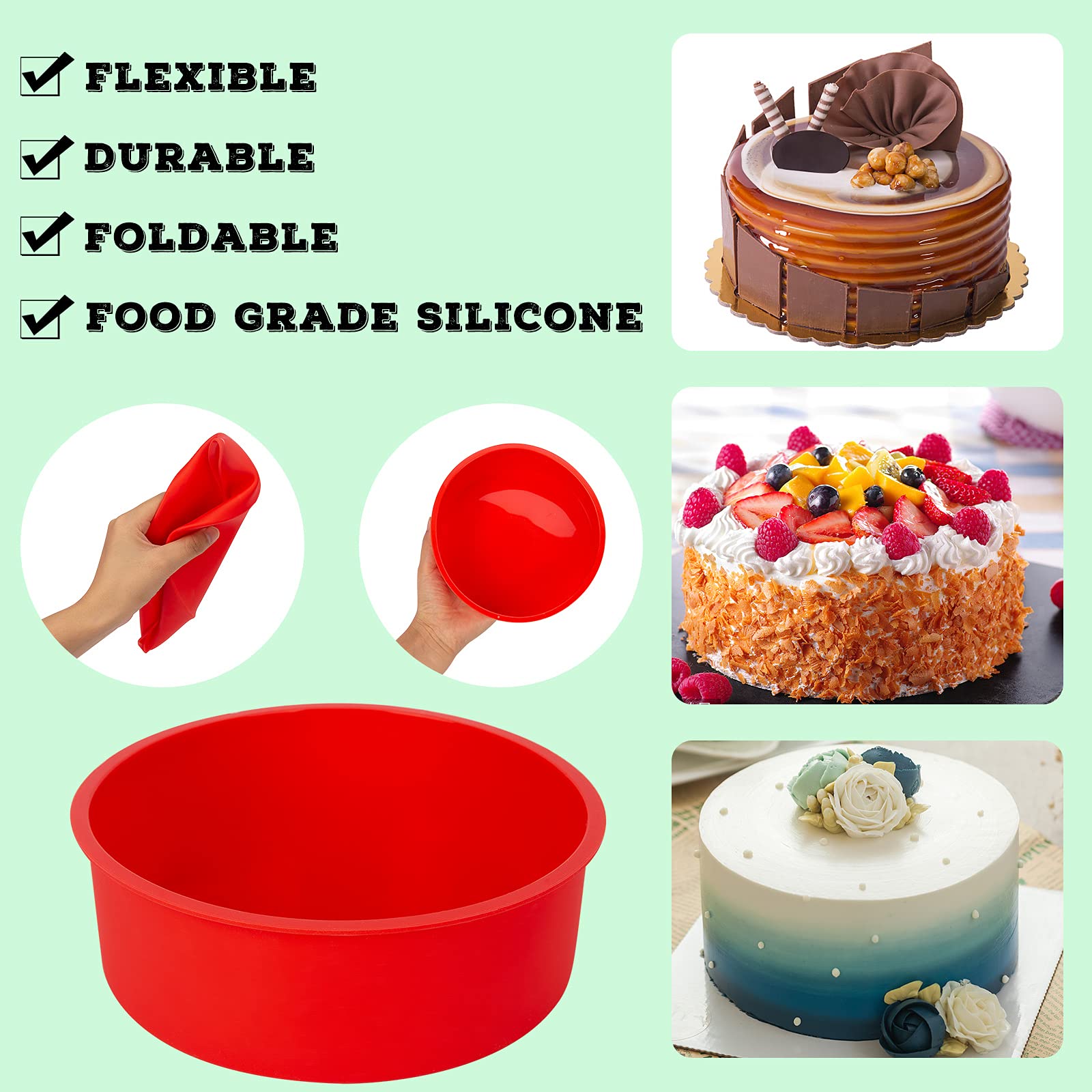 Stampo per torta in silicone Garvee da 2 pezzi, rotondo da 6 pollici, rosso | Antiaderente e a sgancio rapido | Riutilizzabile per feste e dolci