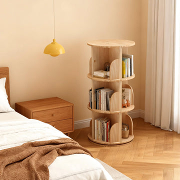 Libreria girevole a 3 ripiani Garvee in legno massello - Scaffale girevole a 360° per bambini e adulti, Ø39 cm, H98 cm, marrone