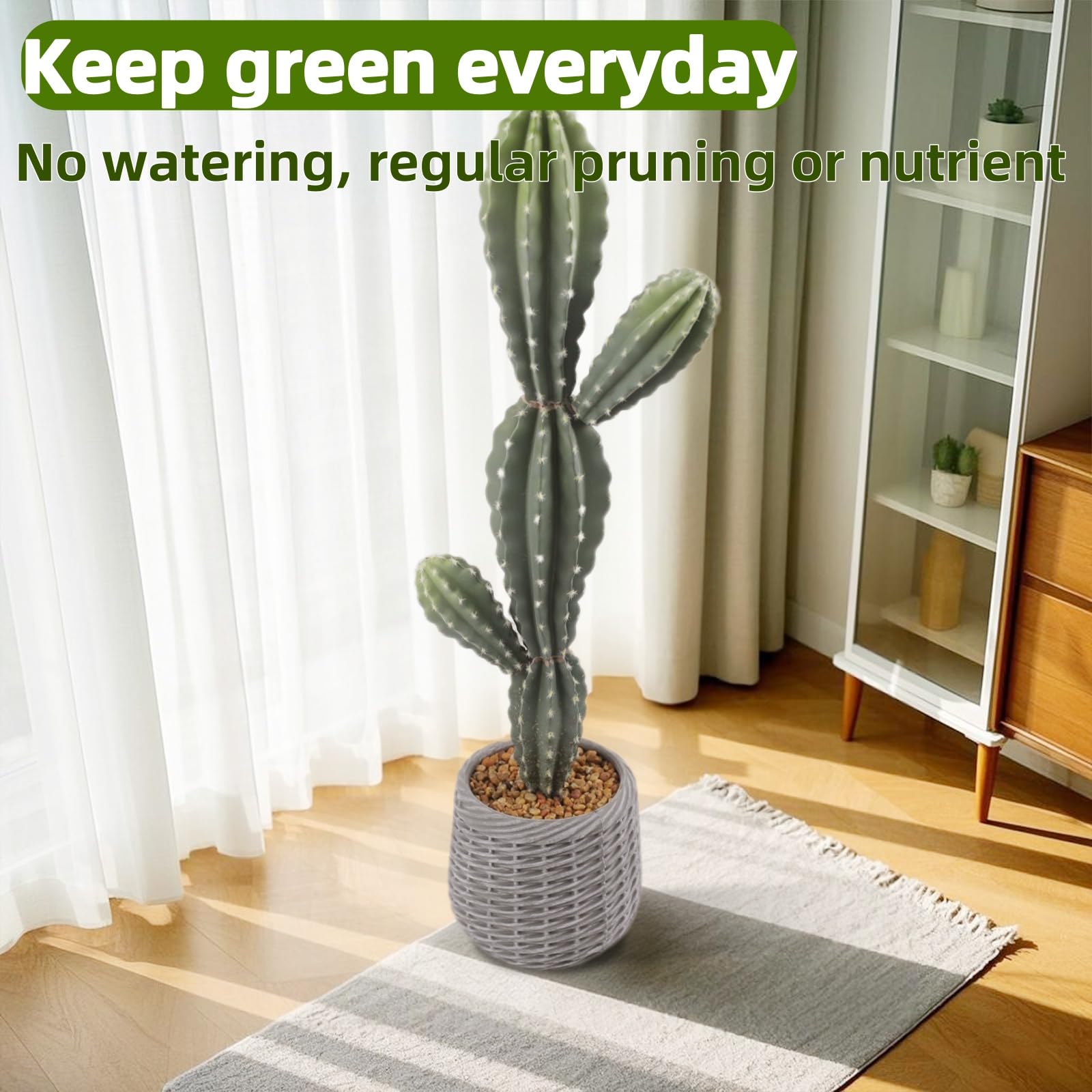 Cactus artificiale Garvee da 35 pollici in materiale EVA realistico, vaso bianco, decorazione per interni ed esterni