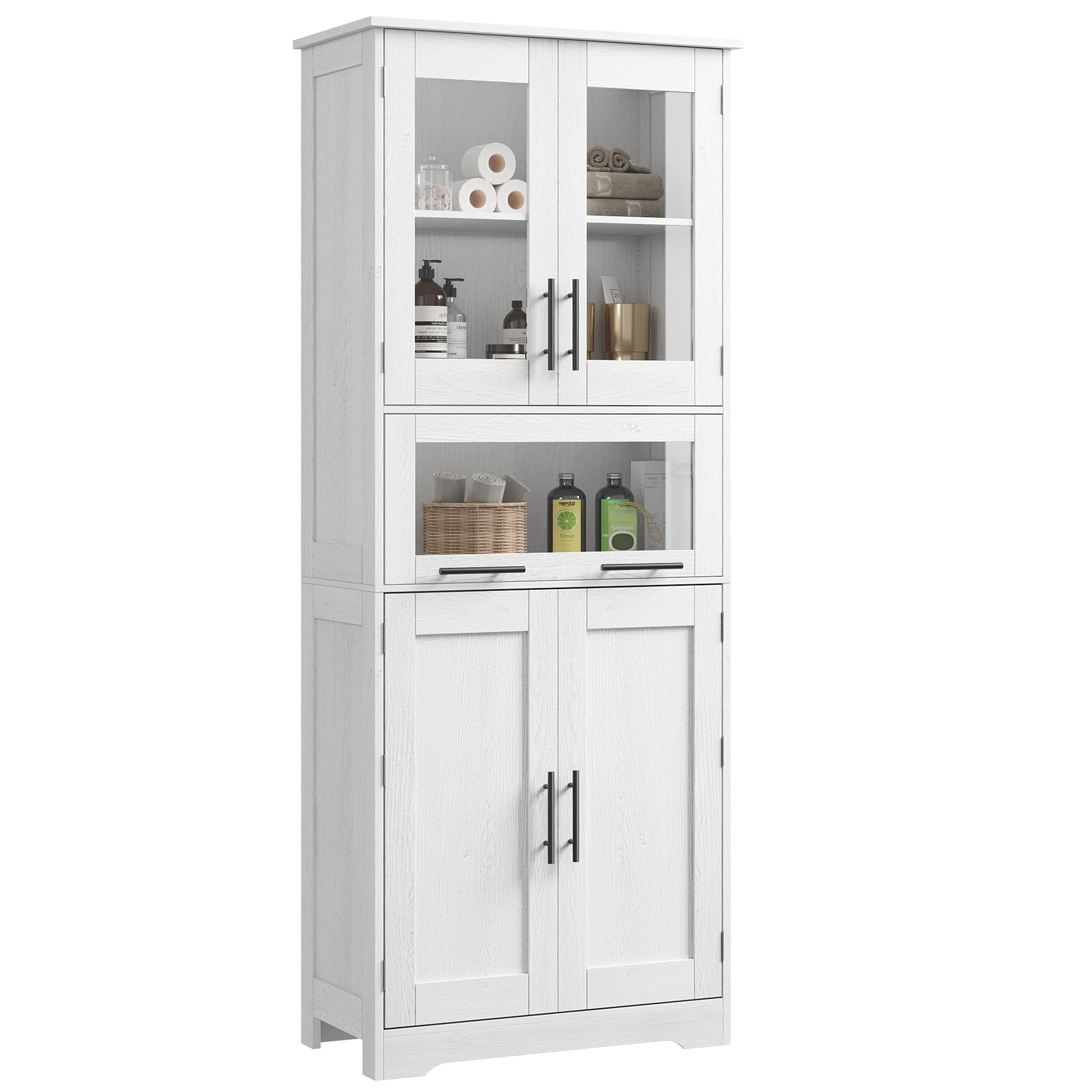 Mobiletto alto da bagno Garvee con ante in vetro, ripiani regolabili, MDF, bianco per cucina e soggiorno, 23,6"x11,8"x66,9"