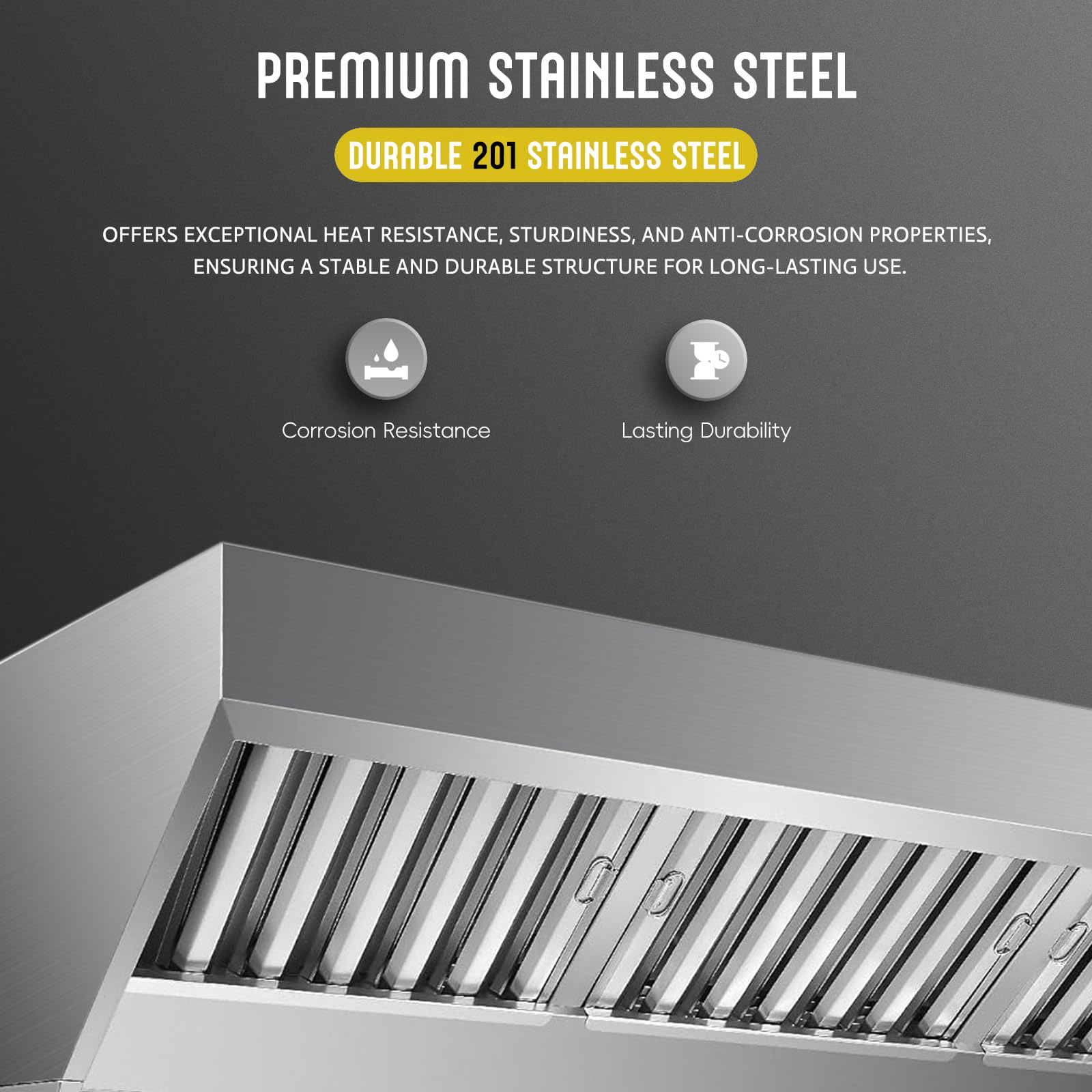 Cappa aspirante commerciale Garvee da 6 piedi in acciaio inossidabile 201 antiruggine con 3 filtri di olio rimovibili per cucina e food truck, montaggio a parete, staffa triangolare