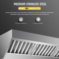 Cappa aspirante commerciale Garvee da 6 piedi in acciaio inossidabile 201 antiruggine con 3 filtri di olio rimovibili per cucina e food truck, montaggio a parete, staffa triangolare