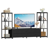Garvee Mobile TV Stand With 6 Fabric Drawers & 2 Industrial 4-Tier Shelves For Living Room, 75 Inch, Wood And Steel - Black
