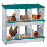 Nidi per galline Garvee, 6 scomparti, in metallo, impermeabili, antiruggine, con ventilazione, trespolo e vassoio portauova mobile per piccoli giardini - Verde