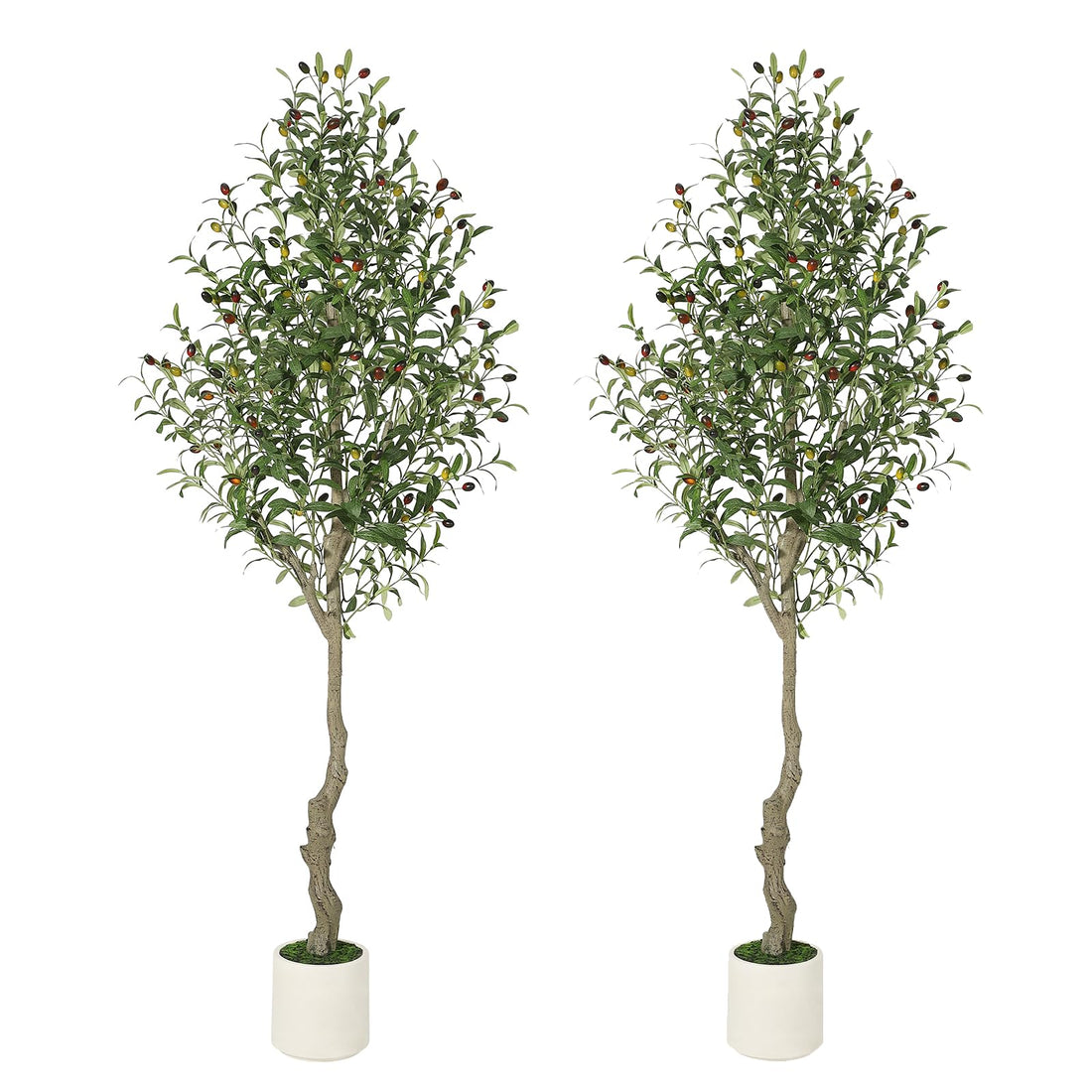 Albero di ulivo artificiale Garvee alto 1,8 m con tronco realistico in PE e foglie regolabili, vaso di bambù bianco per soggiorno e ufficio