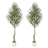 Albero di ulivo artificiale Garvee alto 1,8 m con tronco realistico in PE e foglie regolabili, vaso di bambù bianco per soggiorno e ufficio - Verde
