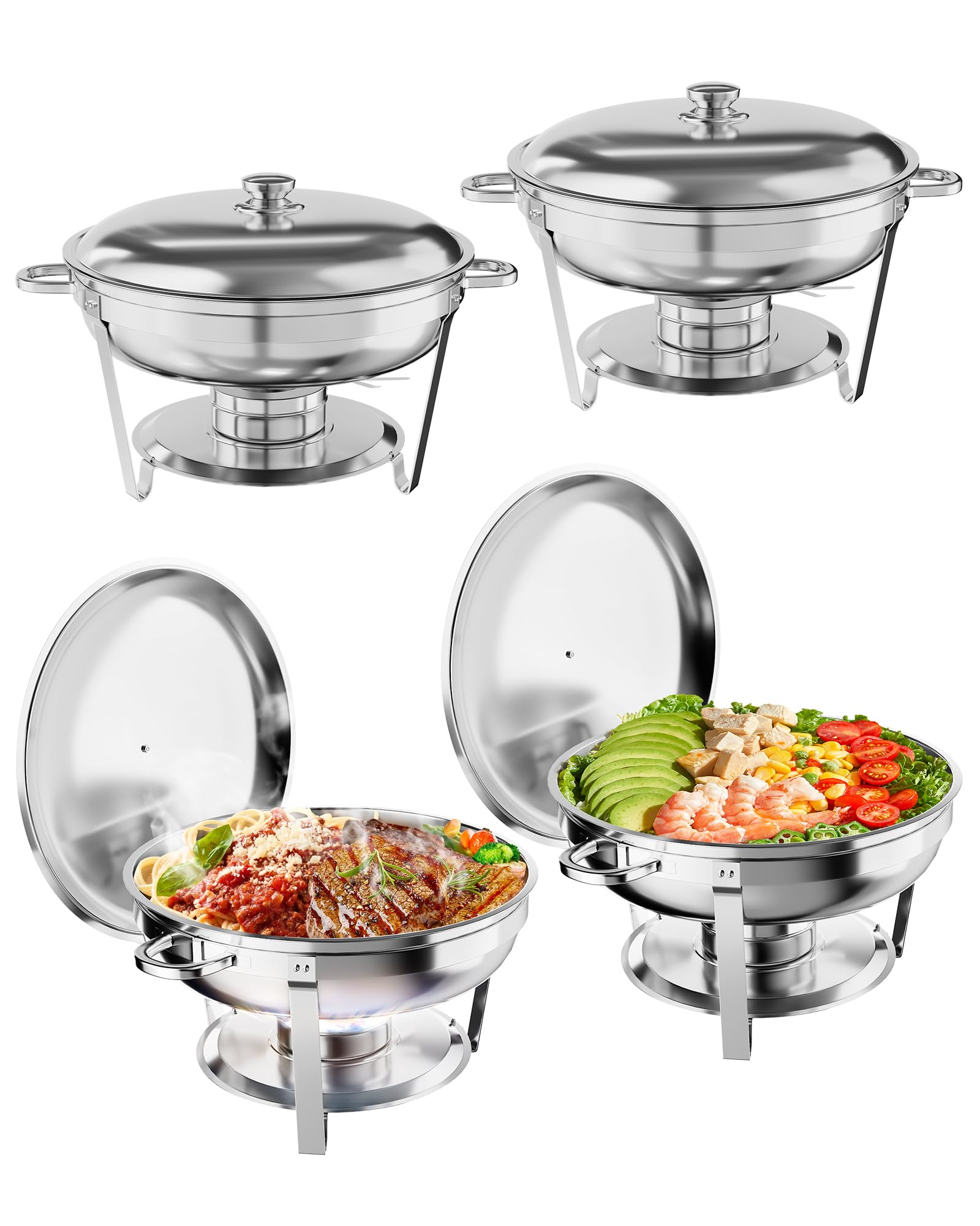 Garvee 5QT Chafing Dish Buffet Set in acciaio inossidabile, confezione da 4 - Attrezzatura professionale per la ristorazione per il controllo della temperatura durante feste ed eventi