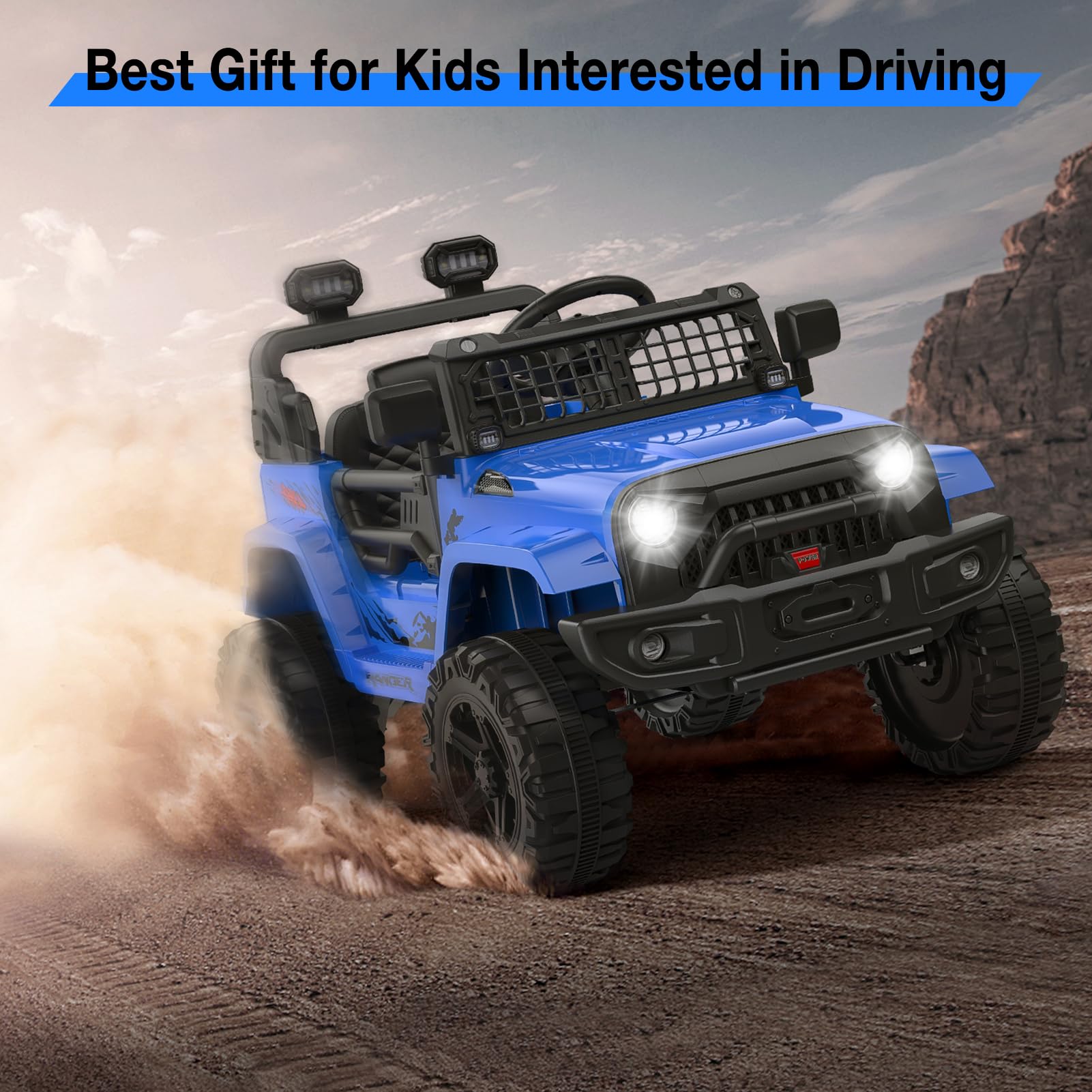 Garvee 12V Kids Electric Off-Road Car Blu con Telecomando e Bluetooth – SUV robusto per bambini e bambine dai 3 anni in su