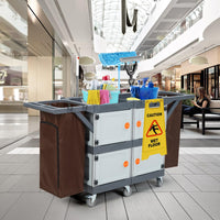Carrello per la pulizia Garvee con 4 armadietti, 3 ripiani e grande sacco in vinile per hotel, ufficio e ospedale, 136 kg, grigio
