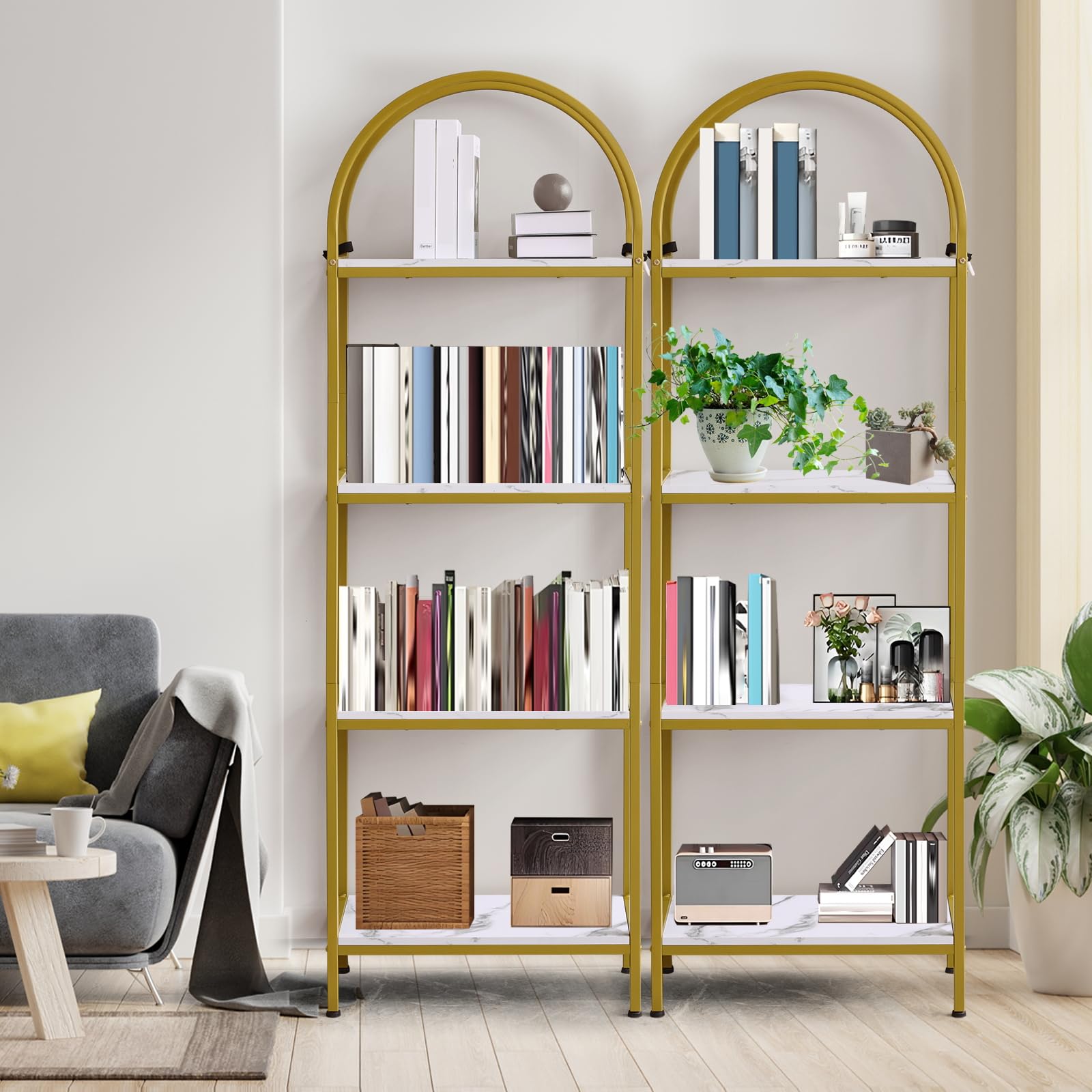 Libreria Garvee a 4 ripiani con arco, struttura in metallo, robusta per soggiorno e ufficio, 72x24x12 pollici, design moderno