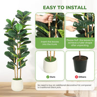 Albero di fico artificiale Garvee da 5 piedi con 56 foglie, vaso in cemento bianco, rami regolabili per decorazioni interne ed esterne, poliestere resistente, verde