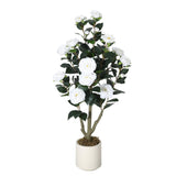 Garvee Albero Artificiale di Camelia 3FT con Fiori di Seta Bianchi, Realistico, Senza Manutenzione, Vaso Stabile, Decorazione per Casa e Eventi - White 3Ft
