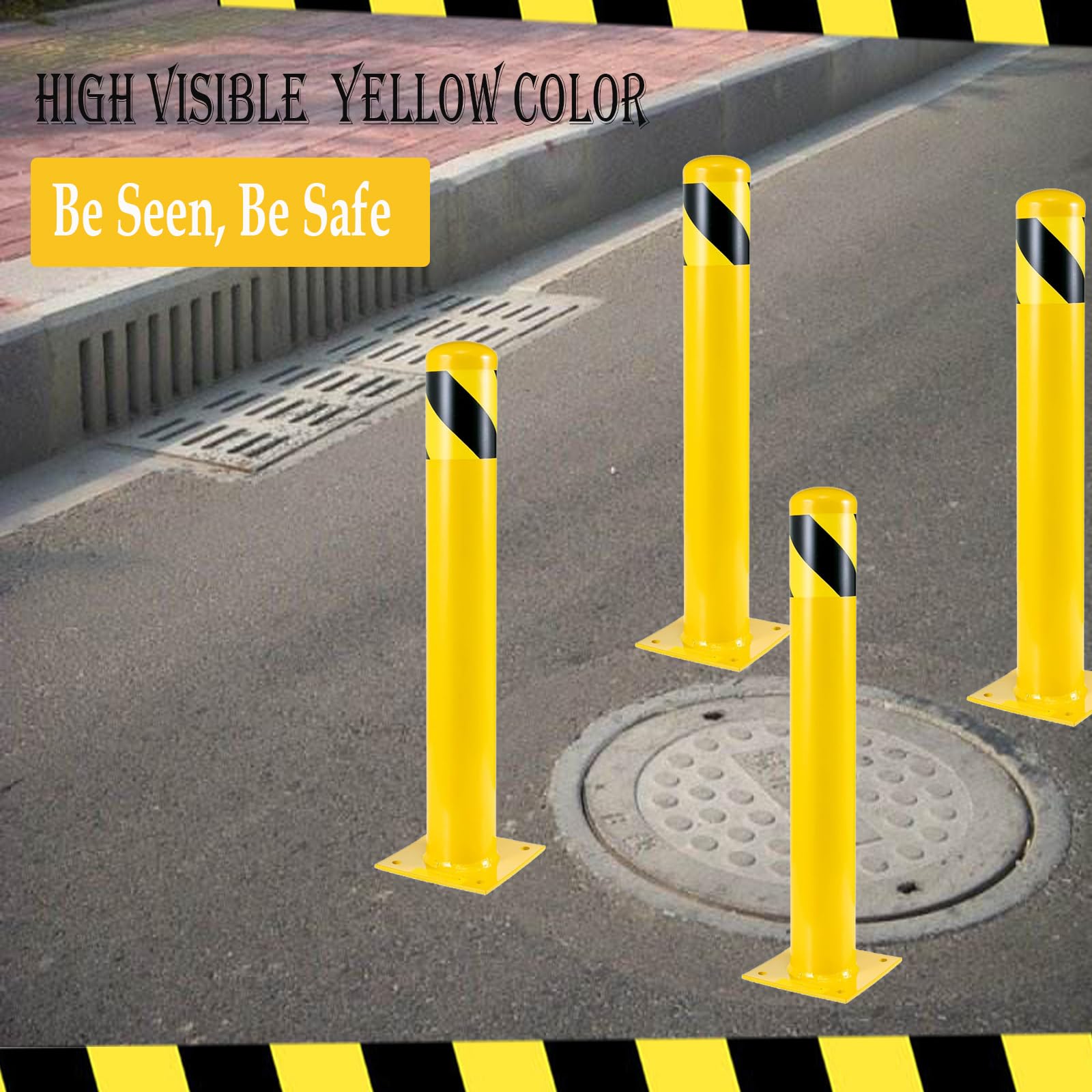 Paletto di sicurezza Garvee da 36 pollici in acciaio, diametro 4.5 pollici, giallo riflettente per controllare il traffico su eventuali parcheggi