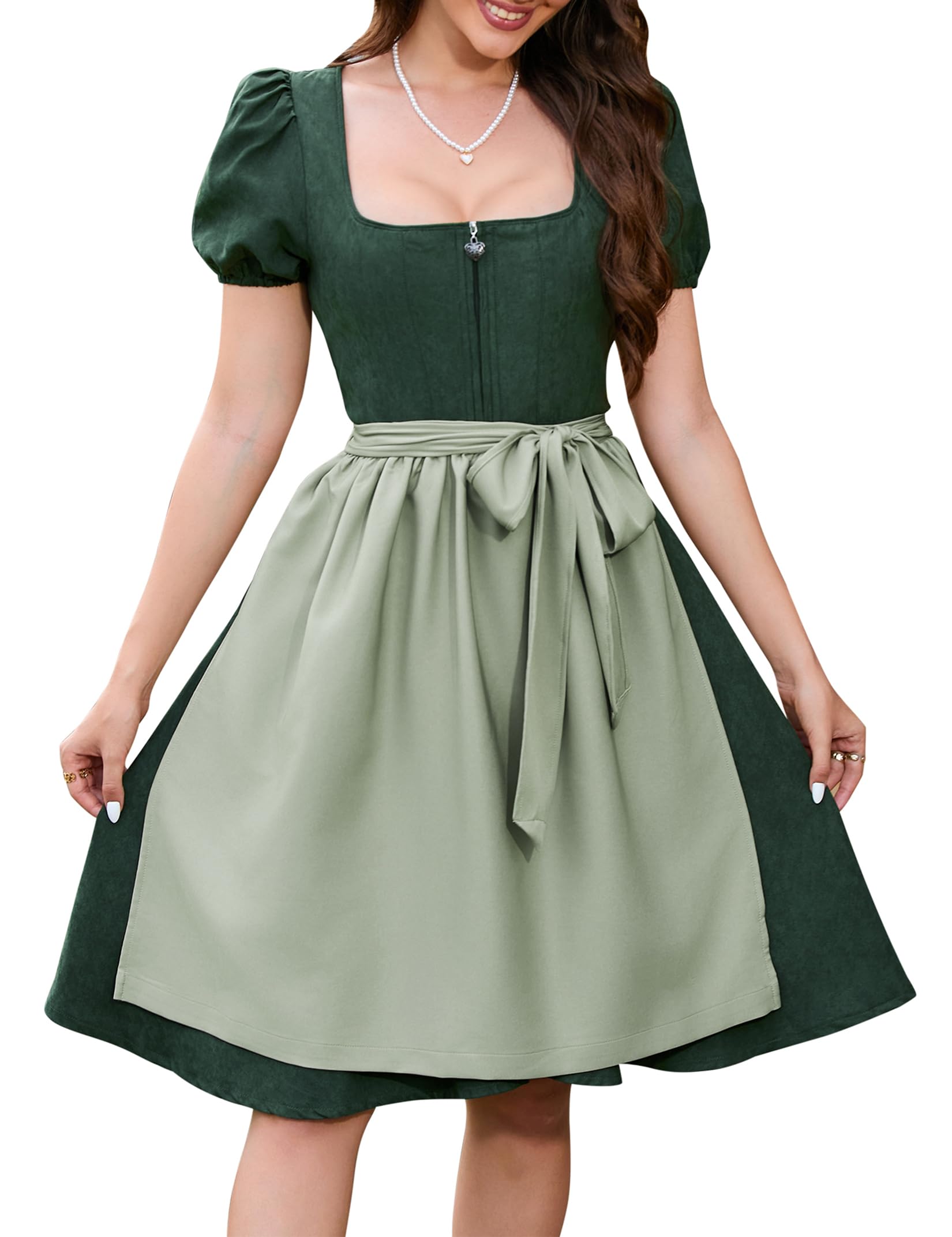 Garvee Dirndl, abito tradizionale da donna midi in pelle scamosciata con grembiule, nero, taglie 34-52