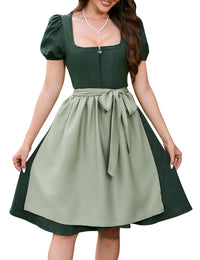 Garvee Dirndl, abito tradizionale da donna midi in pelle scamosciata con grembiule, nero, taglie 34-52