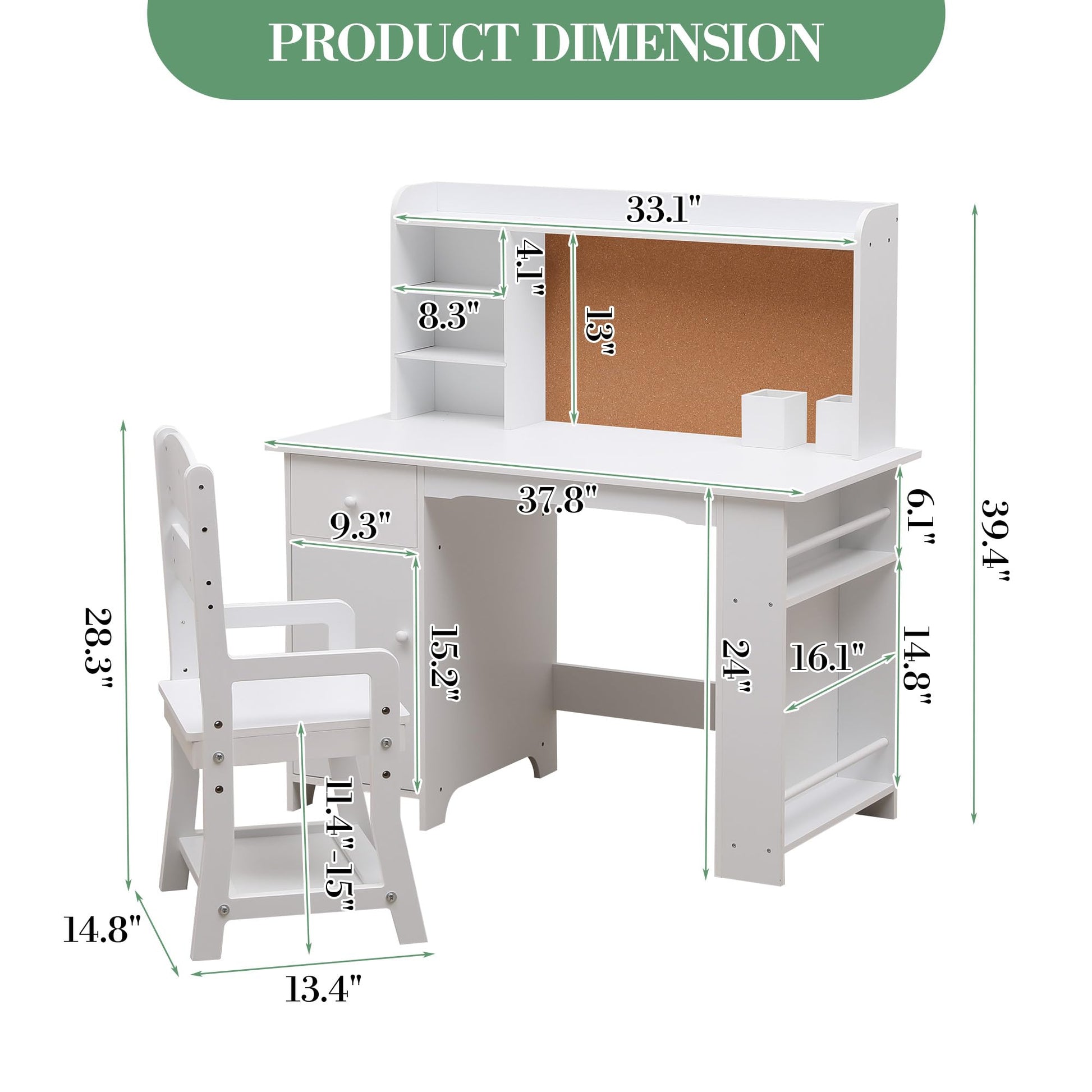 Set da scrivania per bambini Garvee con ripiano, lavagna magnetica, cassetto per ragazzi e ragazze, età 3-8 anni, bianco, sala studio