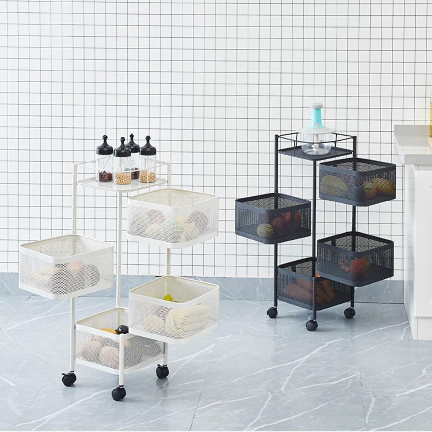 Carrello da cucina con ruote in metallo bianco a 3 ripiani Garvee, 63x28x28 cm, per lo stoccaggio e il trasporto in cucine, case e aziende con elevata capacità di carico