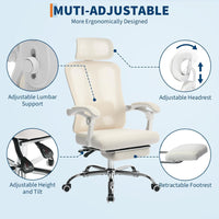 Sedia da ufficio ergonomica Garvee con poggiatesta regolabile, supporto lombare, poggiapiedi estensibile per ufficio domestico, beige, altezza regolabile, rete traspirante