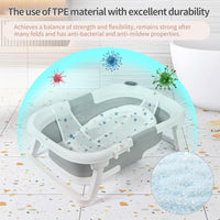 GARVEE Vasca da bagno per neonati, pieghevole e salvaspazio, con termometro e tappetino antiscivolo per neonati e bambini piccoli, grigio