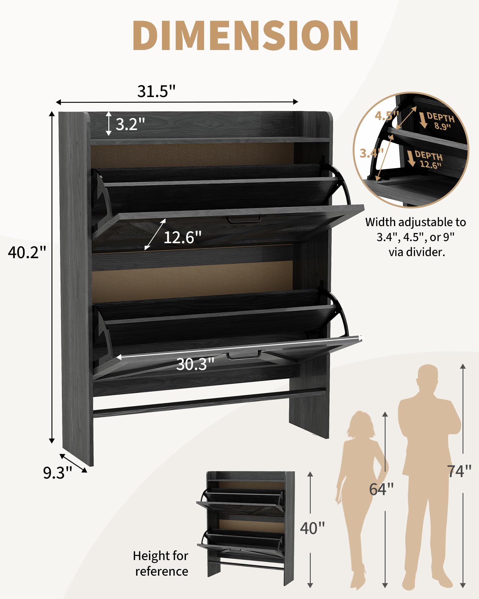 Garvee Scarpiera con 2 cassetti pieghevoli, marrone rustico, per corridoio e ingresso, salvaspazio, resistente, gambe in metallo