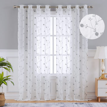 Garvee Klassische Transparente Vorhangpaneele Mit Geometrischem Muster Für Wohnzimmer Und Schlafzimmer, 132x228 cm, Grau
